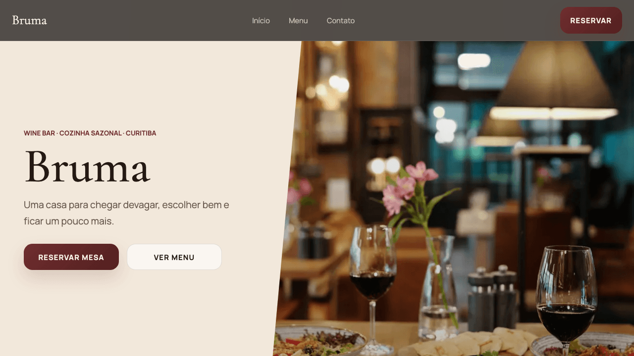 Screenshot da homepage do projeto Bruma