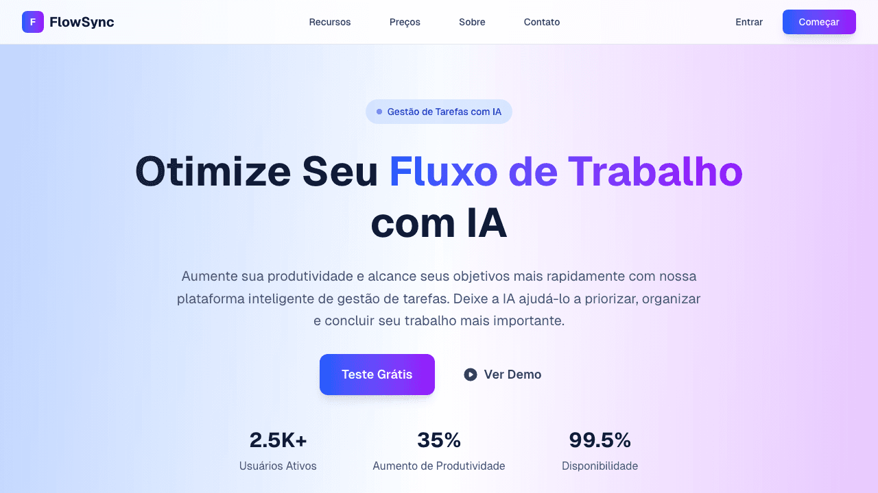 Screenshot da homepage do projeto FlowSync