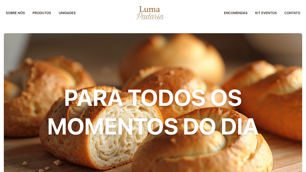 Screenshot da homepage do projeto Luma Padaria