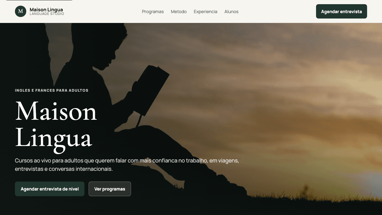 Screenshot da homepage do projeto Maison Lingua