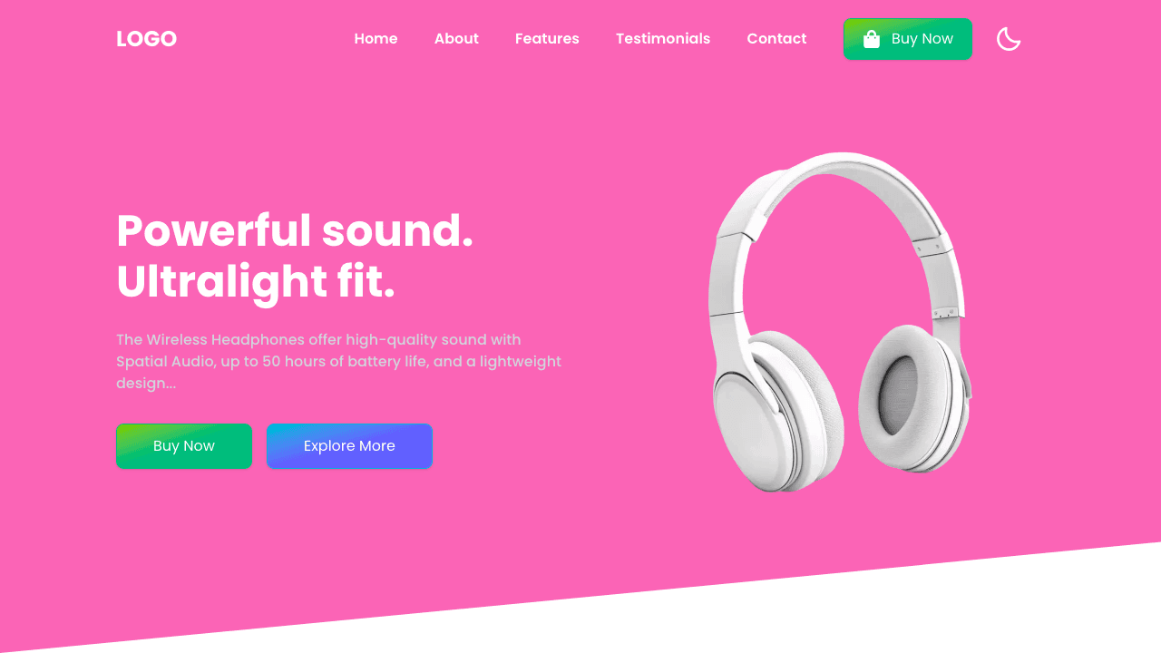 Screenshot da homepage do projeto Product Landing