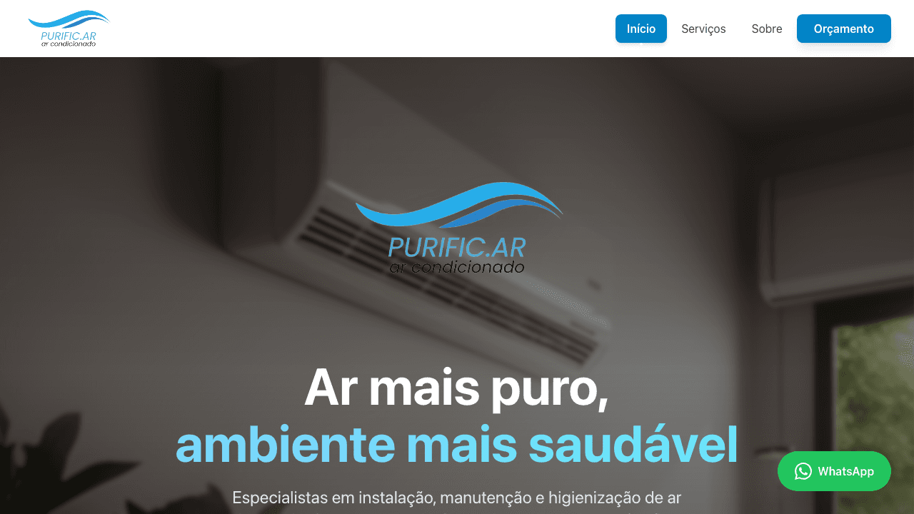 Screenshot da homepage do projeto Purific.Ar