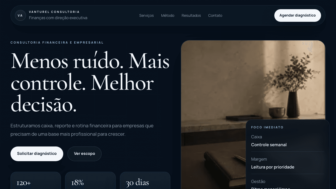 Screenshot da homepage do projeto Vanturel Consultoria